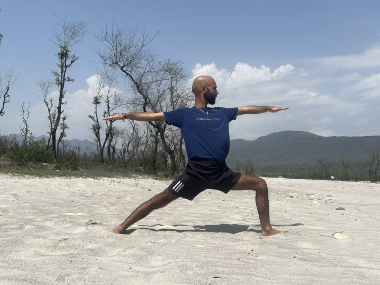 Virabhadrasana II steps, benefits, contraindications, and modifications."